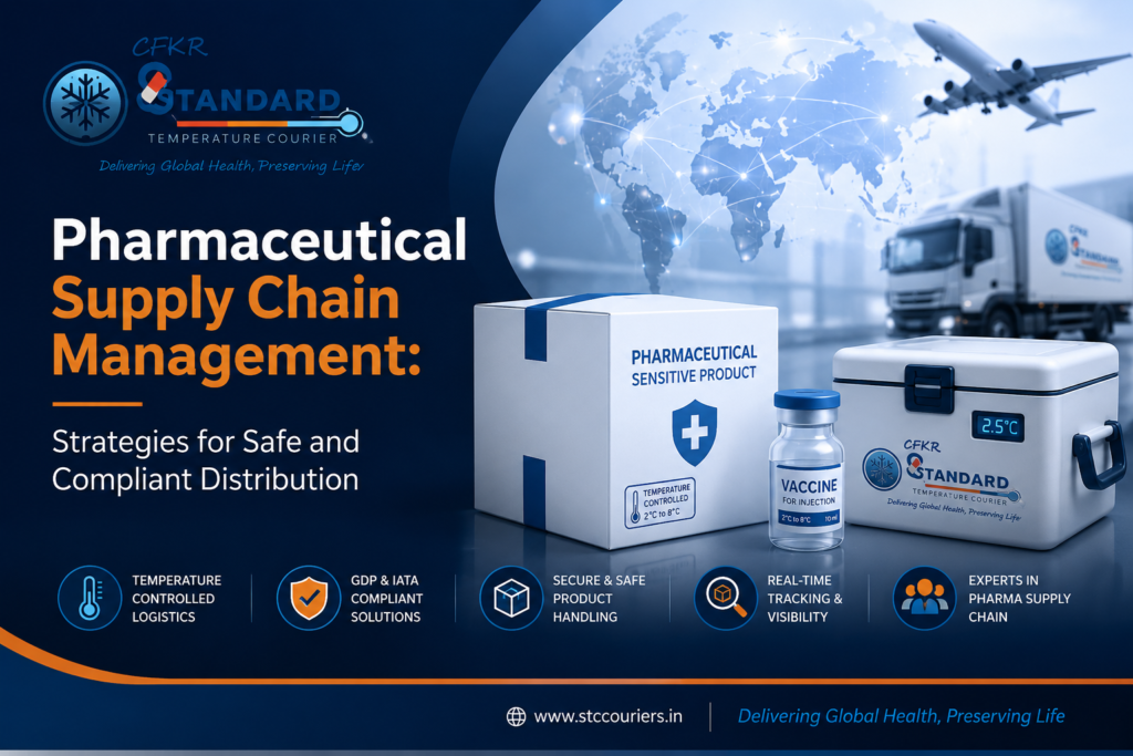 Pharmaceutical supply chain management with temperature controlled logistics, cold chain transportation, and secure pharma distribution by STC Couriers.