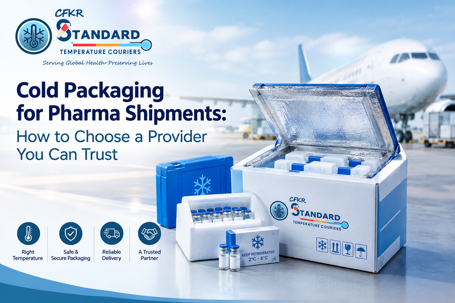 Cold packaging for pharmaceutical shipments with insulated boxes, medicine vials, and temperature-controlled packaging