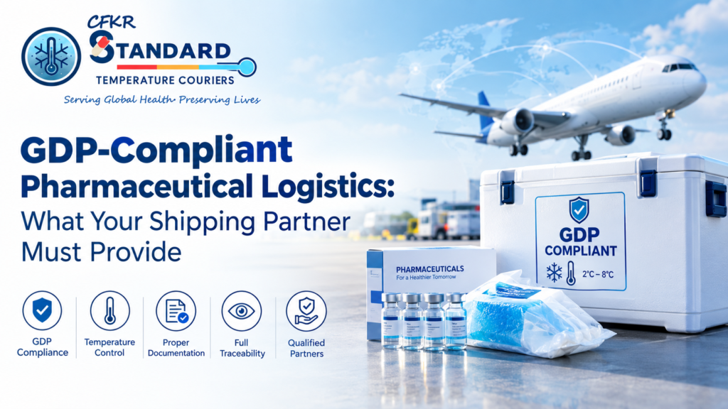 GDP-compliant pharmaceutical logistics with temperature-controlled packaging and air freight