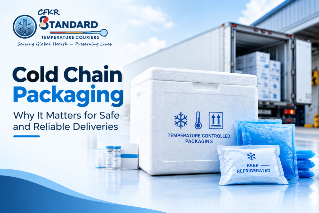 Cold chain packaging with temperature-controlled medical supplies and insulated shipping box for safe delivery