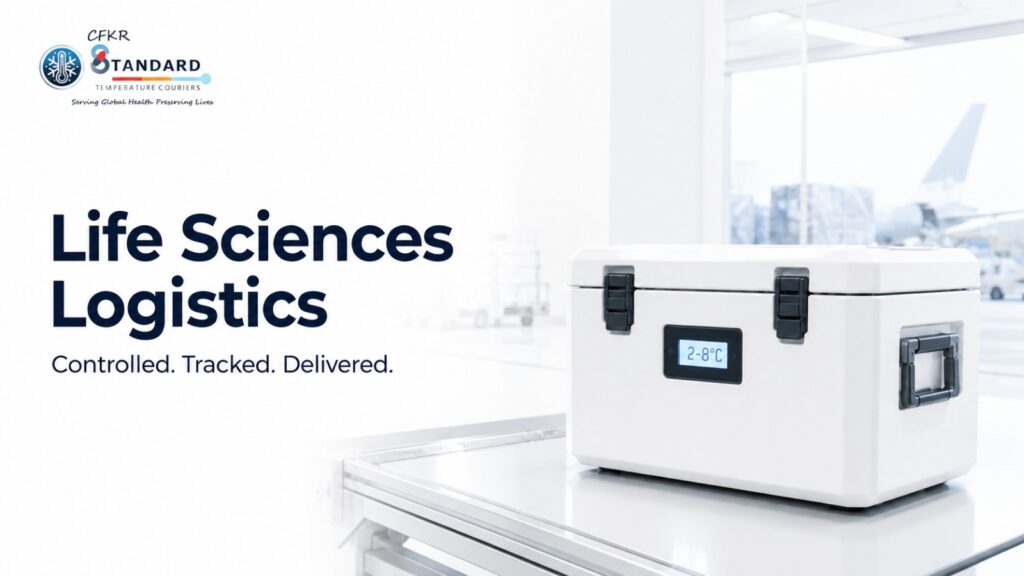 Life sciences logistics with temperature-controlled 2–8°C shipping container