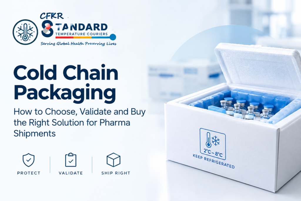 Cold chain packaging for pharmaceutical shipments with 2°C to 8°C temperature protection