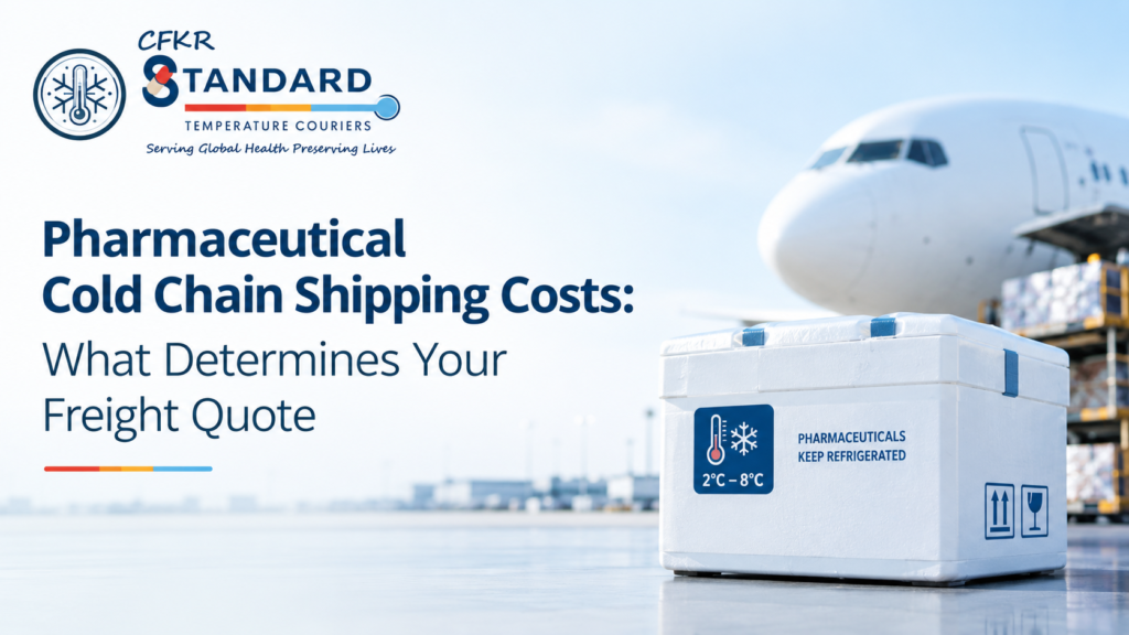 Pharmaceutical cold chain shipping costs with temperature-controlled packaging and air freight logistics by CFKR STC Couriers.